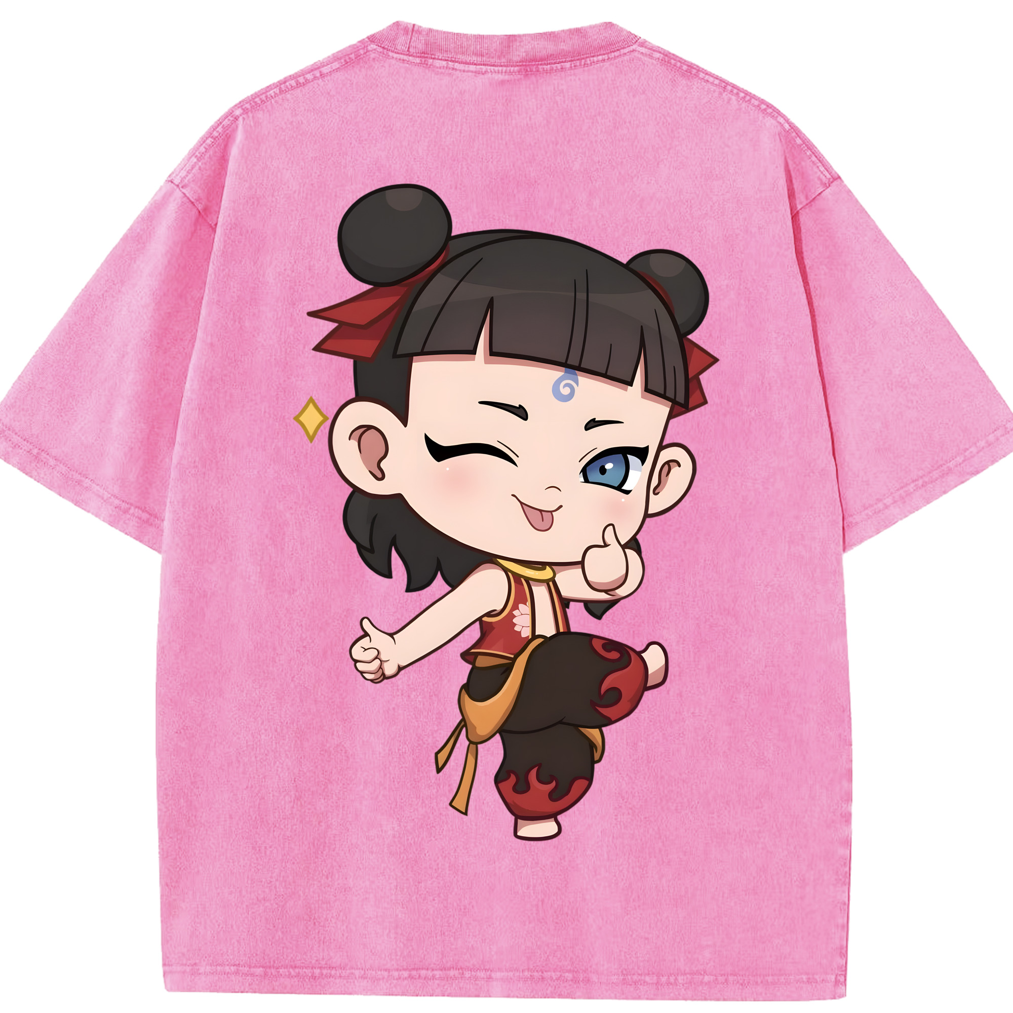 （画像用） Ne Zha 2 ナタ 魔童の大暴れ 綿100% ヴィンテージ風 半袖Tシャツ（背面プリント）